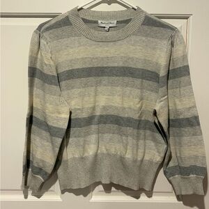 Michael Stars Cream and Gray 3/4 sleeve Striped cropped Crewneck Sweater